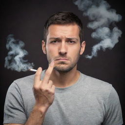 A determined man saying no to smoke, symbolizing his strong will against bad habits