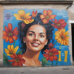 A vibrant street mural with the Spanish phrase 'aprende a decir en grupo' artistically painted on