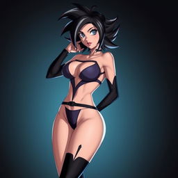 A sexy depiction of Number 18 from Dragon Ball, capturing her allure with an emphasis on her confident pose and stylish outfit