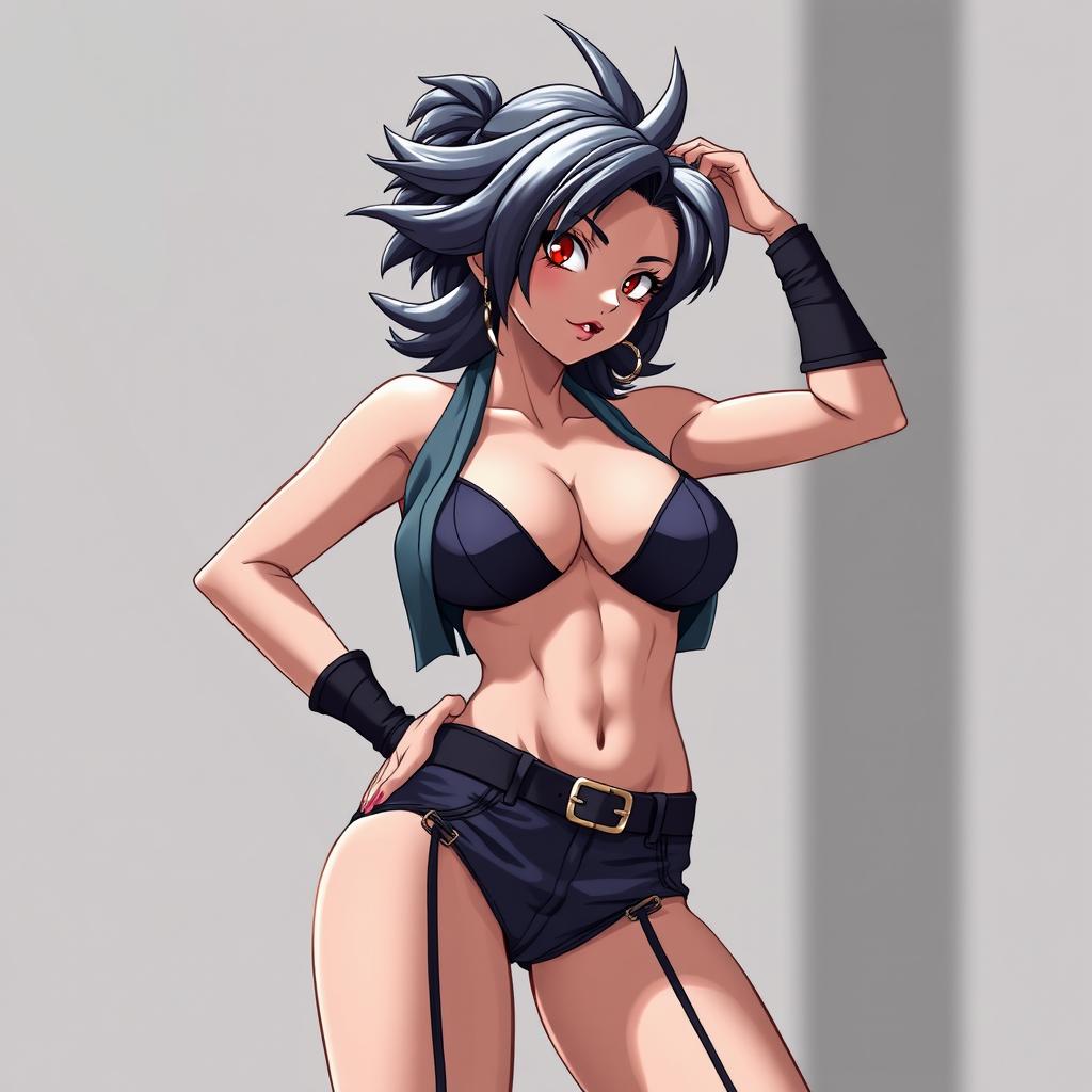 A sexy depiction of Number 18 from Dragon Ball, capturing her allure with an emphasis on her confident pose and stylish outfit