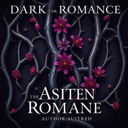 A dark romance book cover featuring twisted veins interwoven with aster flowers and thorns