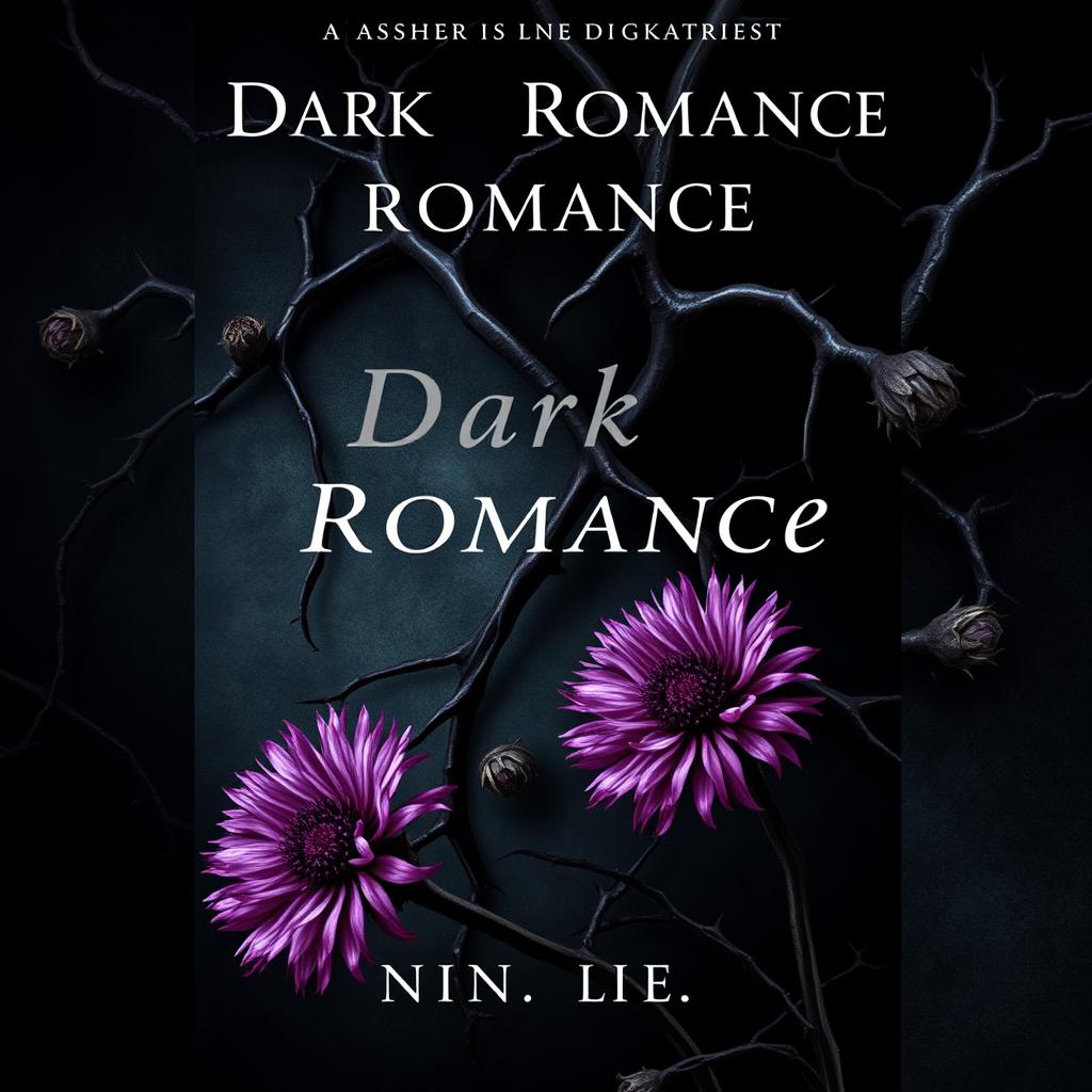 A dark romance book cover featuring twisted veins and aster flowers with thorns