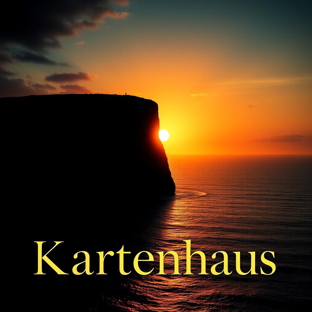 A movie poster for the film "Kartenhaus", featuring a mesmerizing Spanish landscape during sunset