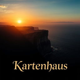 A movie poster for the film "Kartenhaus", featuring a mesmerizing Spanish landscape during sunset