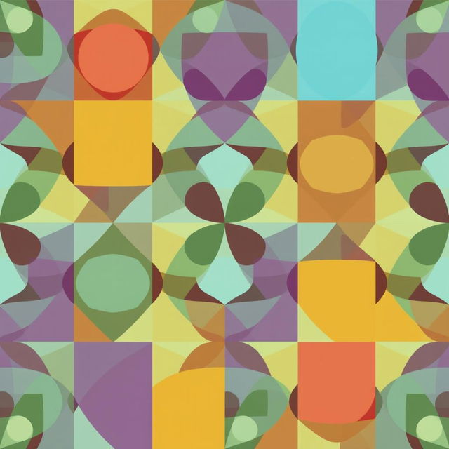 A dynamic and abstract geometric pattern featuring at least three geometric shapes, such as circles, squares, and triangles