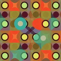 A dynamic and abstract geometric pattern featuring at least three geometric shapes, such as circles, squares, and triangles