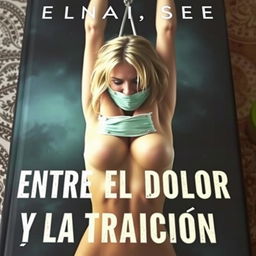 A gripping book cover for a story titled "Entre el dolor y la traición"