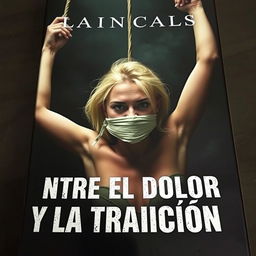 A gripping book cover for a story titled "Entre el dolor y la traición"