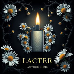 A captivating book cover design featuring a lighter at the center, surrounded by delicate daisy flowers