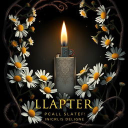 A captivating book cover design featuring a lighter at the center, surrounded by delicate daisy flowers