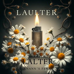 A captivating book cover design featuring a lighter at the center, surrounded by delicate daisy flowers