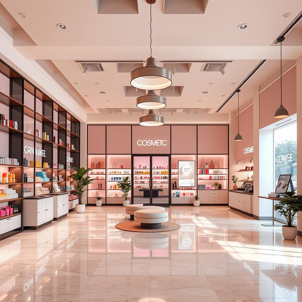 A vibrant and modern cosmetic store project showcasing a sleek layout based on the provided architectural floor plan