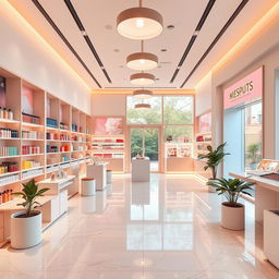 A vibrant and modern cosmetic store project showcasing a sleek layout based on the provided architectural floor plan