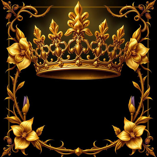 A vertical book cover design showcasing a majestic golden crown, intricately decorated with iris flowers and twisted veins