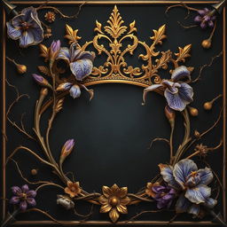 A dark romance book cover featuring a luxurious golden crown adorned with graceful iris flowers and twisted veins