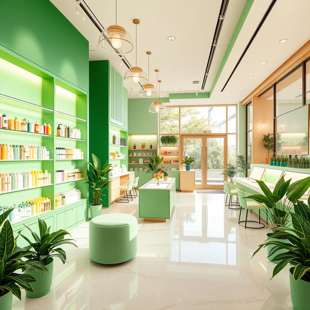 A vibrant and modern cosmetic store project showcasing a sleek layout based on the provided architectural floor plan