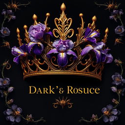 A dark romance book cover featuring an opulent golden crown adorned with delicate iris flowers and twisted veins, symbolizing passion and mystery