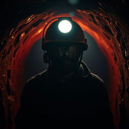 A haunting and atmospheric scene inspired by "My Bloody Valentine" film, featuring a menacing miner in a dimly lit and claustrophobic tunnel