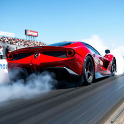 A powerful and aggressive LaFerrari drag car, captured at a drag strip performing an intense burnout