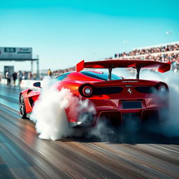 A powerful and aggressive LaFerrari drag car, captured at a drag strip performing an intense burnout