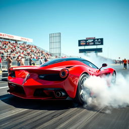 A powerful and aggressive LaFerrari drag car, captured at a drag strip performing an intense burnout