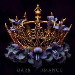 A captivating dark romance book cover design featuring a golden crown adorned with iris flowers