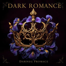 A captivating dark romance book cover design featuring a golden crown adorned with iris flowers