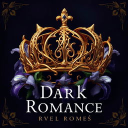 A captivating dark romance book cover design featuring a golden crown adorned with iris flowers