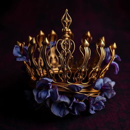 A captivating dark romance book cover design featuring a golden crown adorned with iris flowers