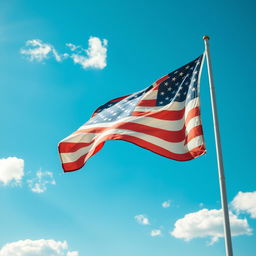 An image of the American flag waving in the wind, crafted from a soft fabric material with a slightly worn, vintage look