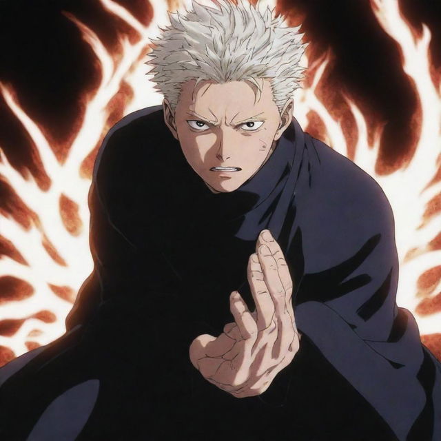 Gojo Satoru from Jujutsu Kaisen being revived with a powerful aura around him, having overcome death from Sukuna's attack.