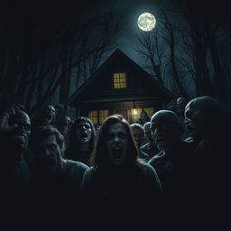 A chilling scene inspired by The Cabin in the Woods, set in the dead of night