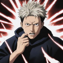 Gojo Satoru from Jujutsu Kaisen being revived with a powerful aura around him, having overcome death from Sukuna's attack.