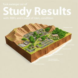 A cover design for a book of study results, featuring a 3D visual representation of a cross section of a landscape under disaster conditions