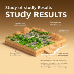 A cover design for a book of study results, featuring a 3D visual representation of a cross section of a landscape under disaster conditions