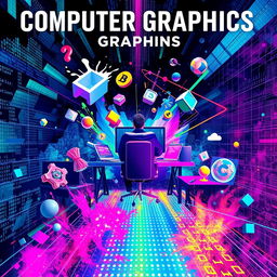 A vibrant poster on the theme of computer graphics, filled with dynamic and colorful elements