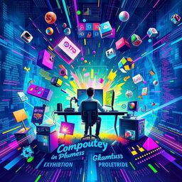 A vibrant poster on the theme of computer graphics, filled with dynamic and colorful elements