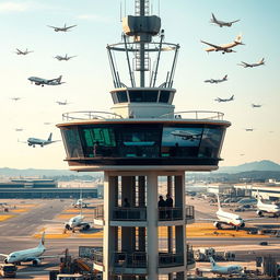 A bustling airport scene capturing the complexity and precision of modern flight operations