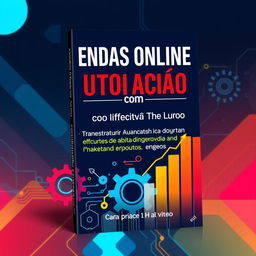 An eye-catching eBook cover for "Vendas Online com Automação: Como Aumentar Lucros Automatizando Processos" showcasing innovation and efficiency in online sales and marketing automation