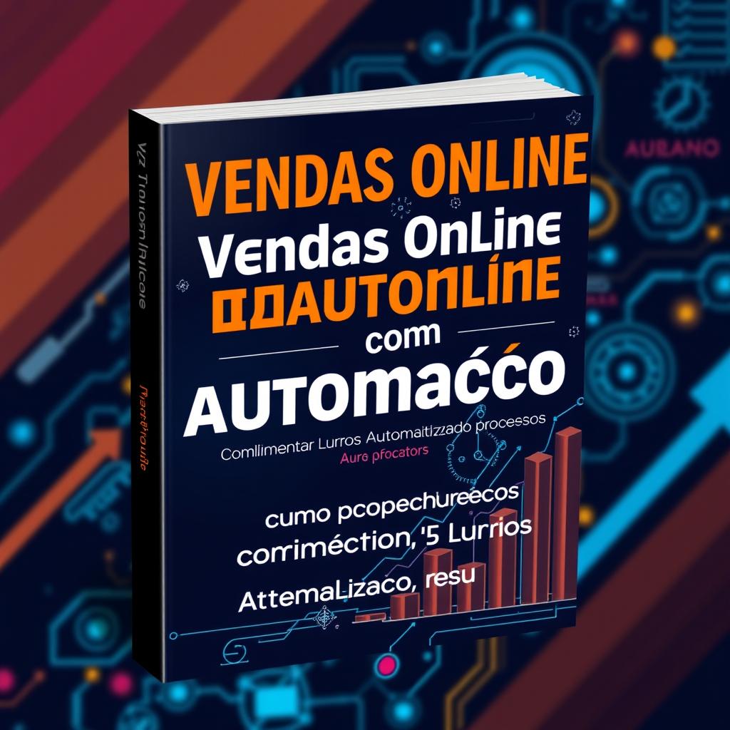 An eye-catching eBook cover for "Vendas Online com Automação: Como Aumentar Lucros Automatizando Processos" showcasing innovation and efficiency in online sales and marketing automation