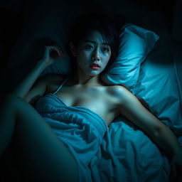 A beautiful 23-year-old Indonesian woman with a slim and sexy physique, accentuated by her full breasts, wearing a nightgown