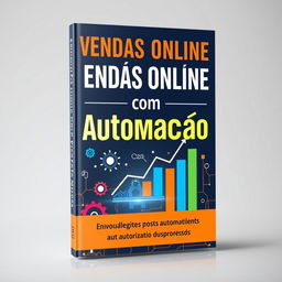 An eye-catching eBook cover for "Vendas Online com Automação: Como Aumentar Lucros Automatizando Processos" featuring innovation and efficiency in the realm of online sales and marketing automation