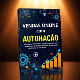 An eye-catching eBook cover for "Vendas Online com Automação: Como Aumentar Lucros Automatizando Processos" featuring innovation and efficiency in the realm of online sales and marketing automation