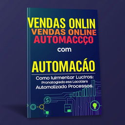 An eye-catching eBook cover for "Vendas Online com Automação: Como Aumentar Lucros Automatizando Processos" featuring innovation and efficiency in the realm of online sales and marketing automation