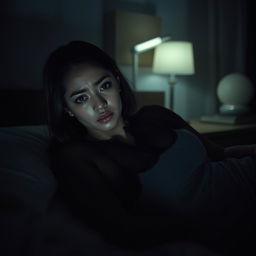 A beautiful 23-year-old Indonesian woman with a slim and sexy body, emphasized by her plump breasts, elegantly draped in a nightgown