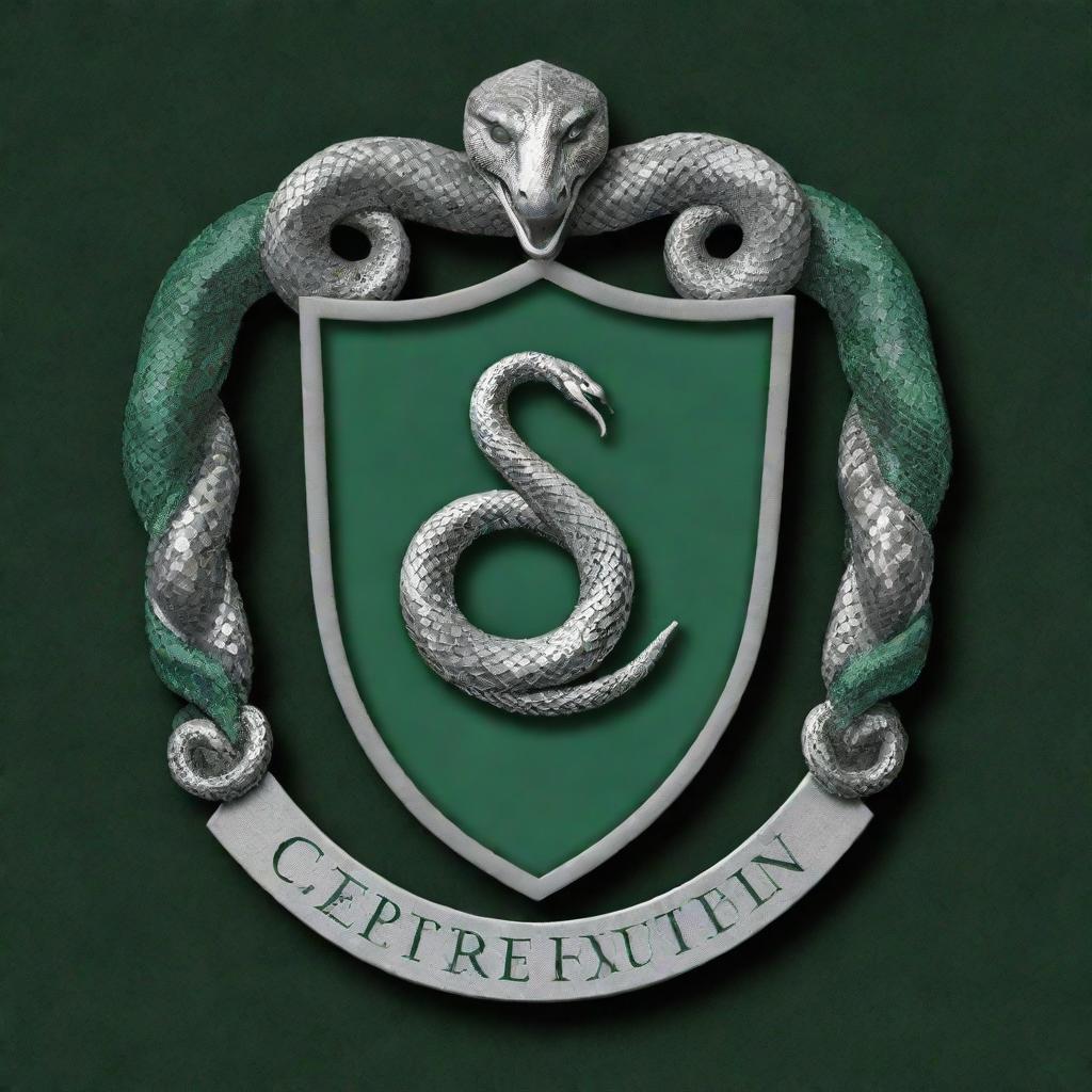 Slytherin House crest from Harry Potter, embellished by the phrase 'Centro Andino de Formación'. Design includes the emerald green and silver colors along with the snake, Slytherin's House symbol.