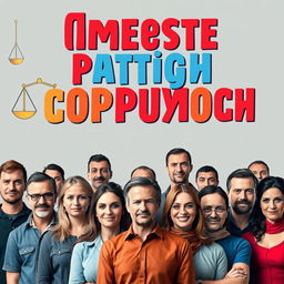 A powerful and impactful anti-corruption advertisement depicting a diverse group of people standing together with determined expressions, united against corruption