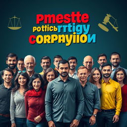 A powerful and impactful anti-corruption advertisement depicting a diverse group of people standing together with determined expressions, united against corruption