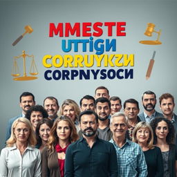 A powerful and impactful anti-corruption advertisement depicting a diverse group of people standing together with determined expressions, united against corruption