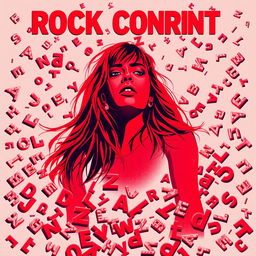 A rock concert poster with neon colors in an abstract style, featuring red as the dominant hue